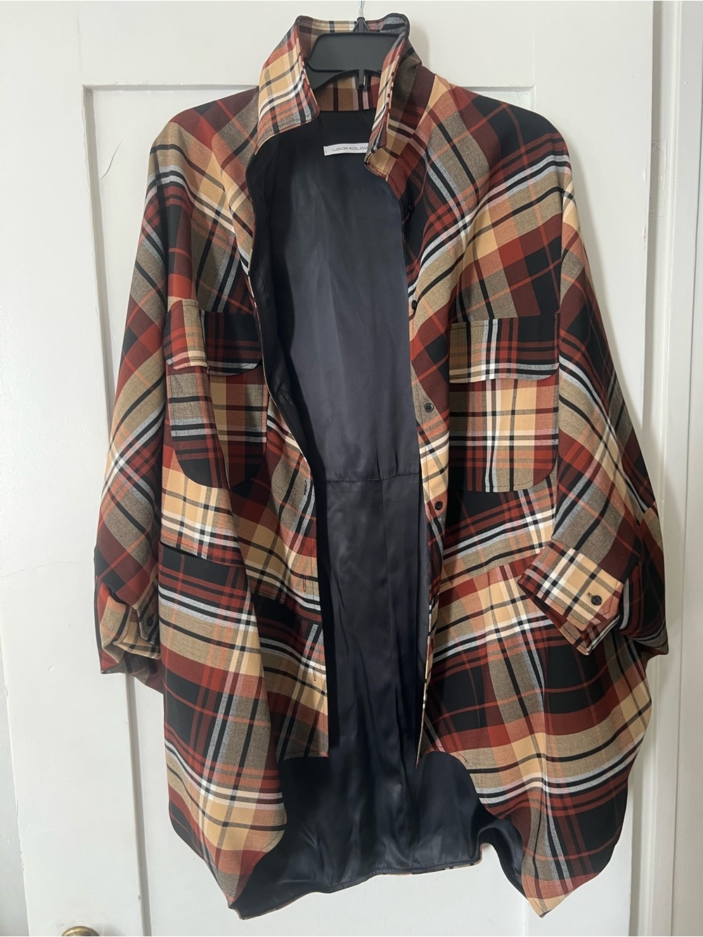 Plaid Custom Made, Oversized Shacket Jacket - Rust, Black & Cream